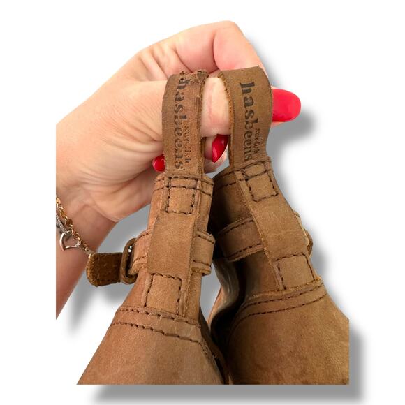 Swedish Hasbeens Sz 38 7.5 High Heel Jodhpur Booties Brown Leather Ankle Boot - Picture 7 of 10